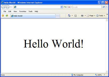 A screen grab of a web browser showing the words "Hello World!"