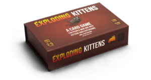 Photograph of the box for the Exploding Kittens card game.