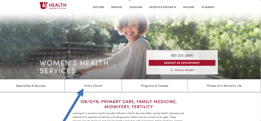 Screen grab from the homepage of Women’s Health Services: healthcare.utah.edu/womenshealth/