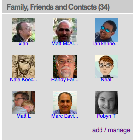 Public display of relationships allows viewers to find others they might know by allowing them to browse contacts for the person whose info they are viewing. Module shown from MyBlogLog