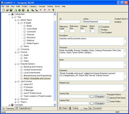 The interface used to manage the CW taxonomy