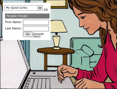 Including wireframe or screenshot functionality in a series of sequential comic frames communicates the context for interaction.