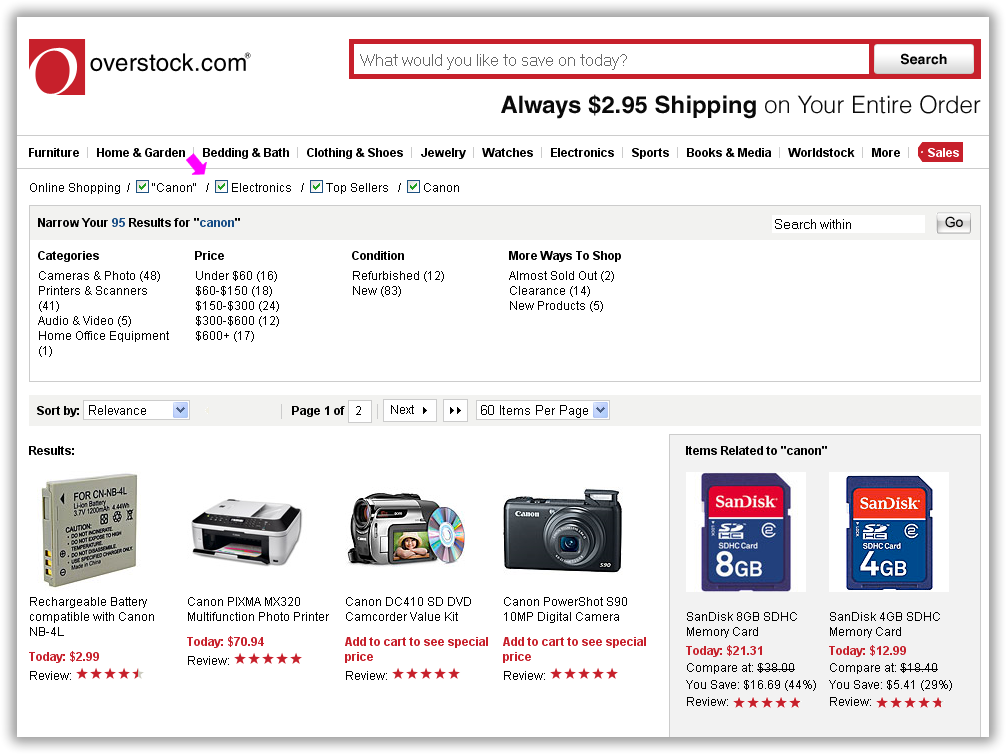 Overstock set-remove-set implemented via checkboxes