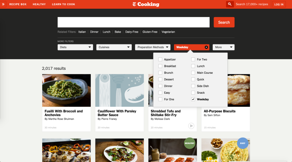New York TImes Cooking Advanced Search options
