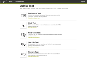 Screen grab of test options offered by Verify.