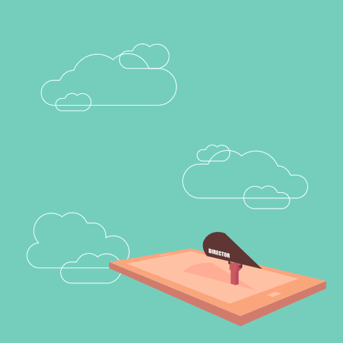 Illustration of a mobile phone as a magic carpet, floating in the clouds.