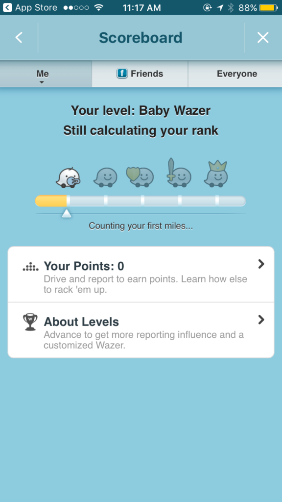 Screen grab of Waze scorecard.