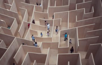 people walking in a maze