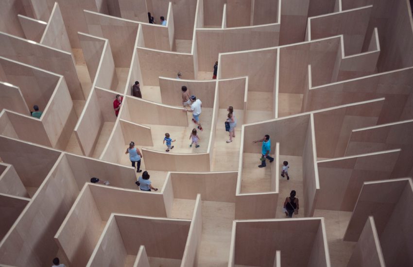 people walking in a maze