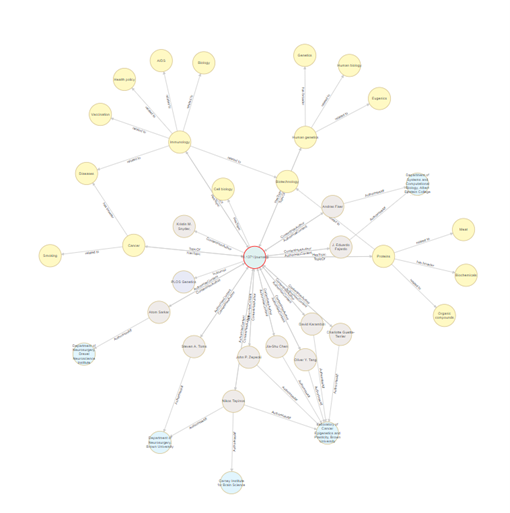 multiple radial graphs showing complex relationships. Caption: Figure 4: This information network modeled as a graph is easy to apprehend at a glance.